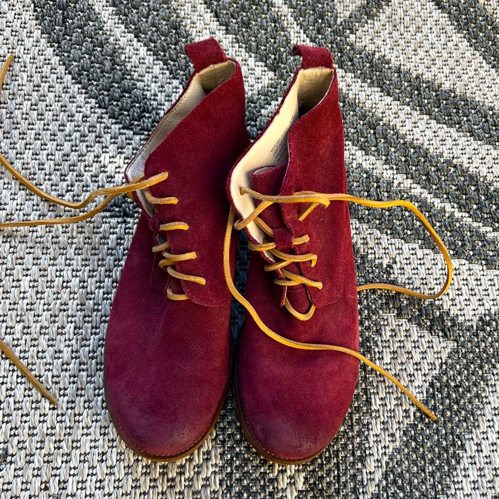 Burgundy Suede Ankle Boots 8.5 with leather laces